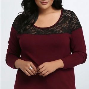Torrid Plus Size Burgandy Sweater With Lace Neckline - Size 3 - New With Tags